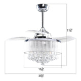 36-in Modern Chrome 3-Blades Crystal Retractable Chandelier Ceiling Fan with Remote and Light Kit - 36 Inches
