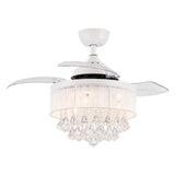 36" White Retractable 3-blade Crystal Ceiling Fan Chandelier with Remote