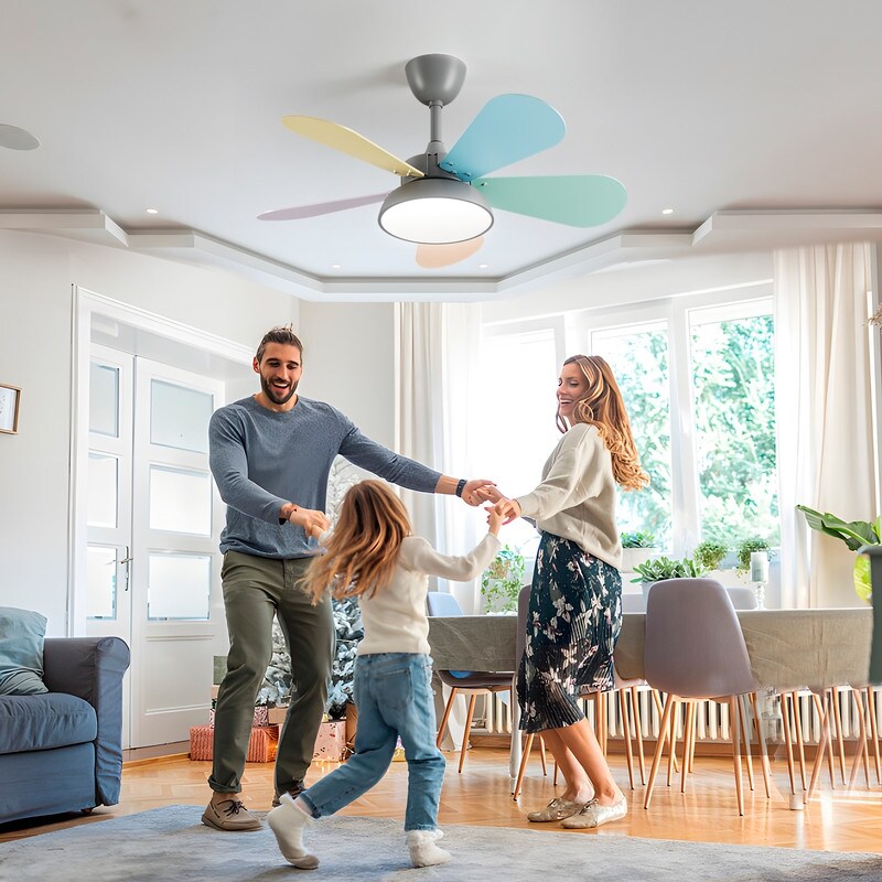 36 inch Smart Led Indoor Modern Dimmable Low Profile Macaron Semi Flush Mount Ceiling Fan Light with Remote Control APP - N/A