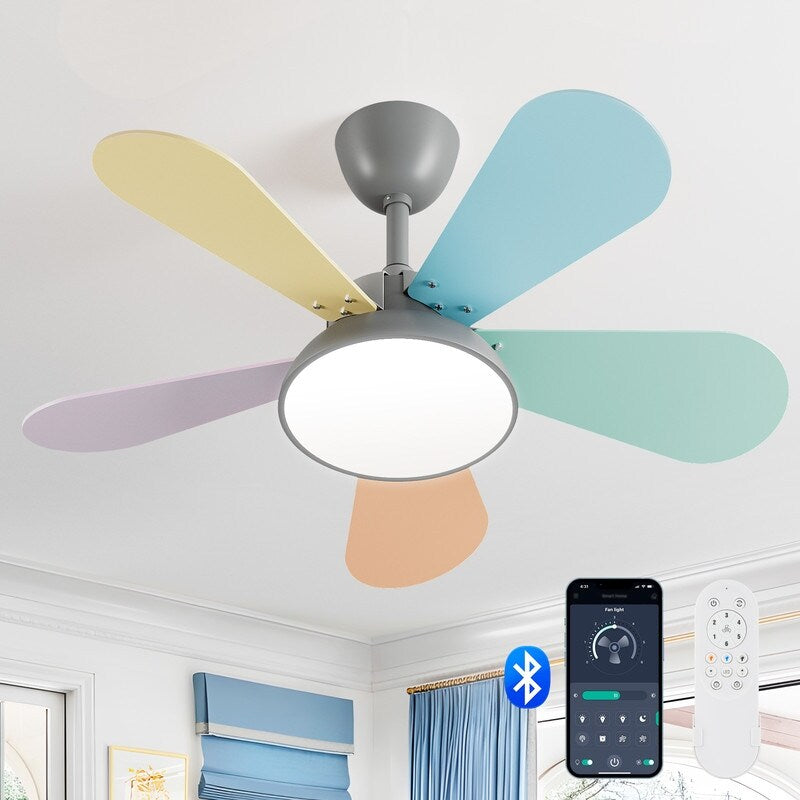 36 inch Smart Led Indoor Modern Dimmable Low Profile Macaron Semi Flush Mount Ceiling Fan Light with Remote Control APP - N/A