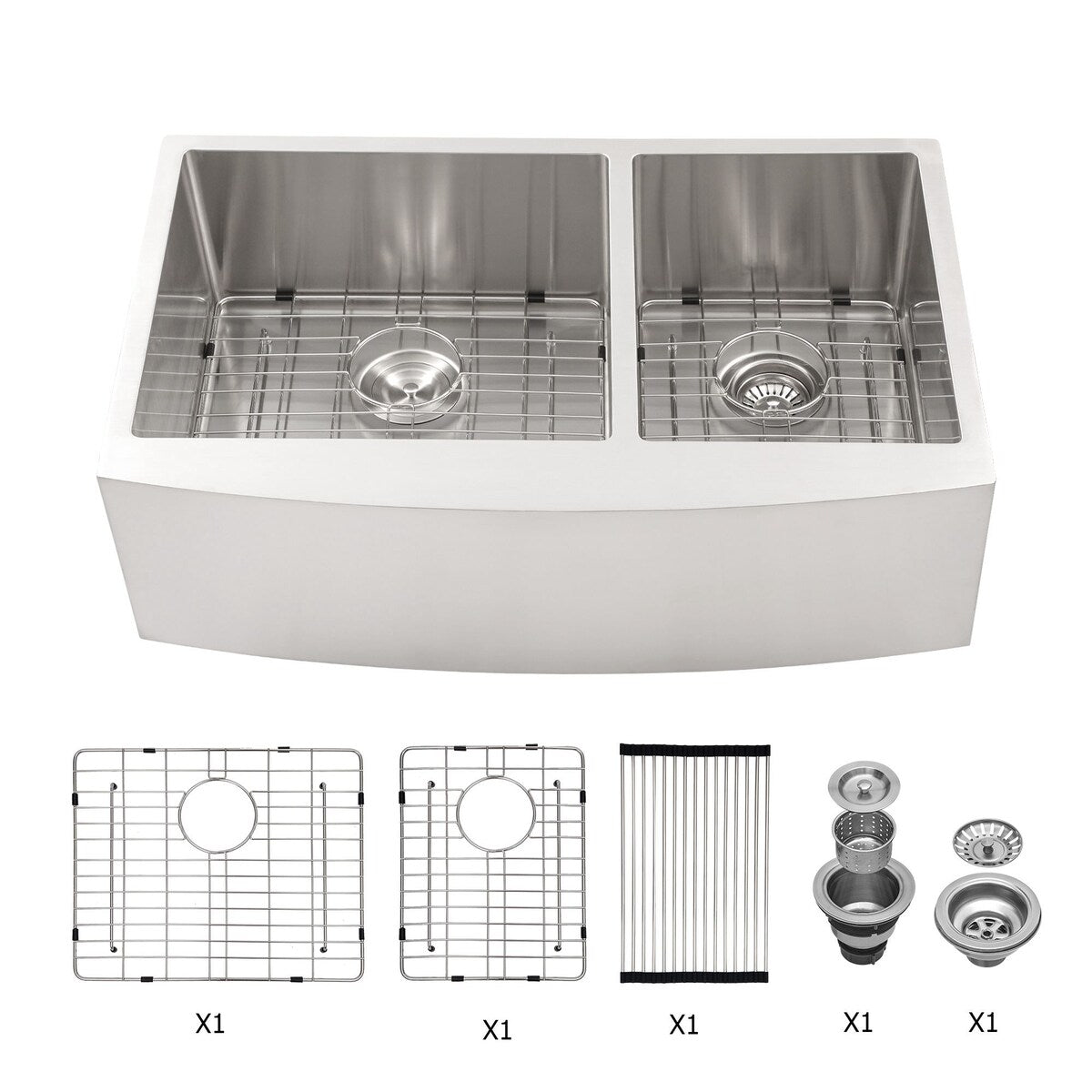 36 in. Farmhouse Apron-Front Stainless Steel Double Bowl Kitchen Sink