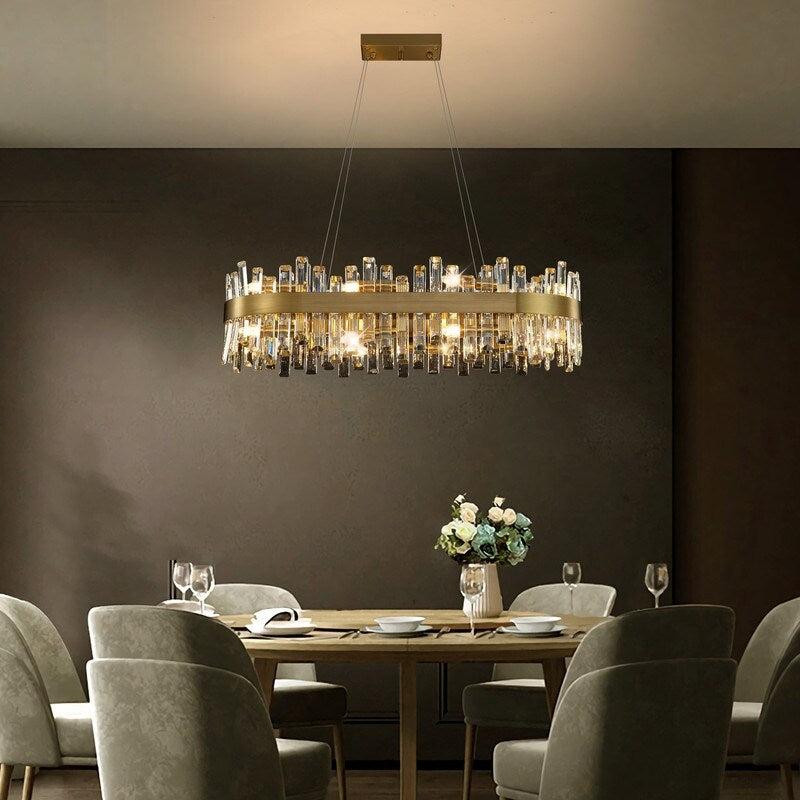 36 in. Modern Crystal Chandeliers 16-Light Brass Gold Rectangular Chandelier Glam Oval Pendant Light for Dining Living Room