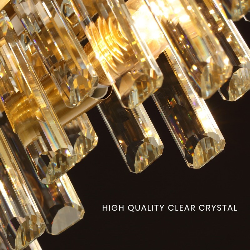 36 in. Modern Crystal Chandeliers 16-Light Brass Gold Rectangular Chandelier Glam Oval Pendant Light for Dining Living Room