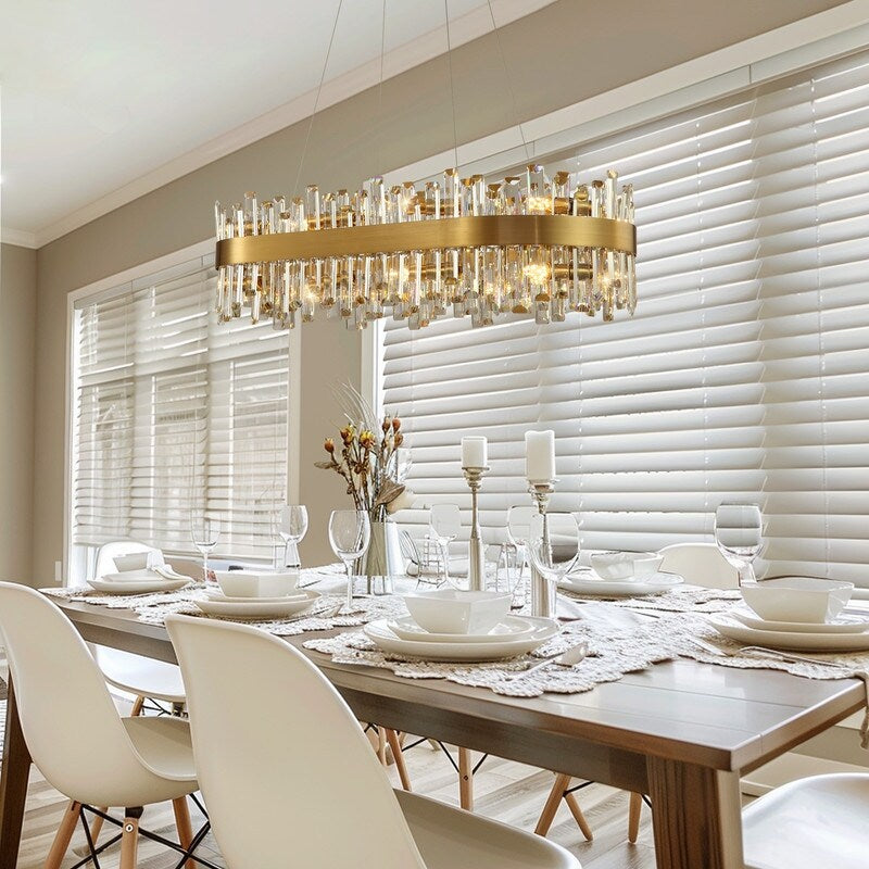 36 in. Modern Crystal Chandeliers 16-Light Brass Gold Rectangular Chandelier Glam Oval Pendant Light for Dining Living Room
