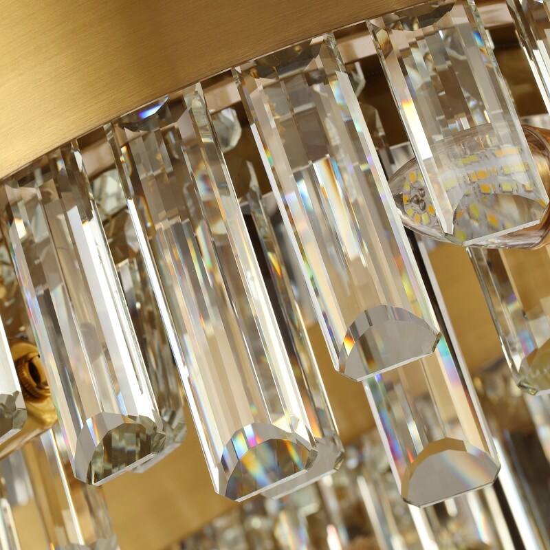 36 in. Modern Crystal Chandeliers 16-Light Brass Gold Rectangular Chandelier Glam Oval Pendant Light for Dining Living Room