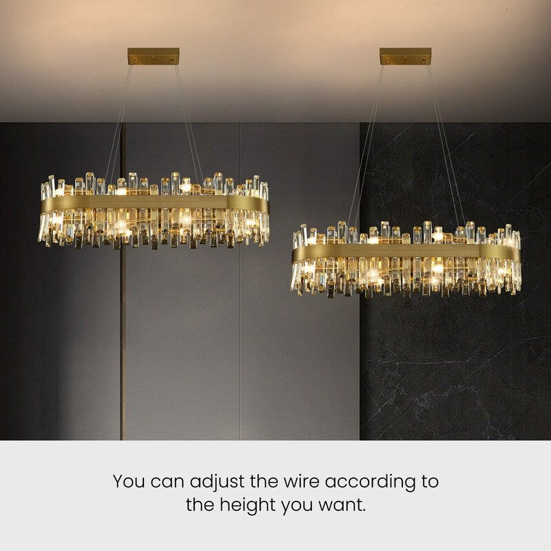 36 in. Modern Crystal Chandeliers 16-Light Brass Gold Rectangular Chandelier Glam Oval Pendant Light for Dining Living Room