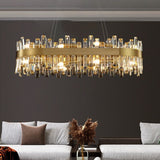 36 in. Modern Crystal Chandeliers 16-Light Brass Gold Rectangular Chandelier Glam Oval Pendant Light for Dining Living Room