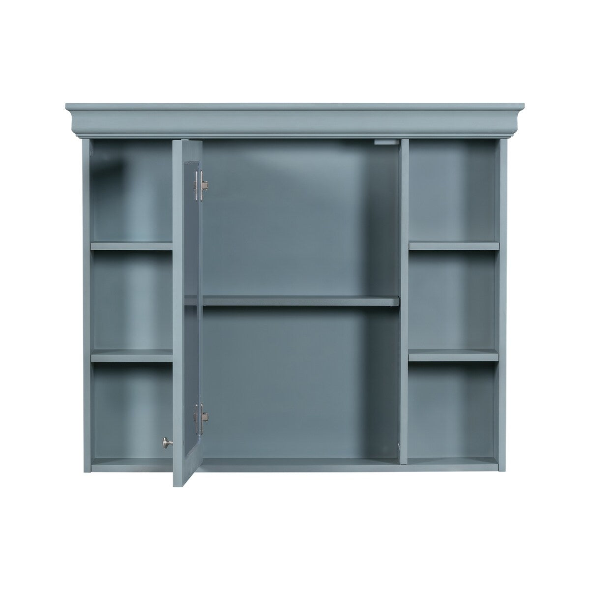 36 in. W Bathroom Vanity with White Resin Sink and Mirror Cabinet in Gray Blue