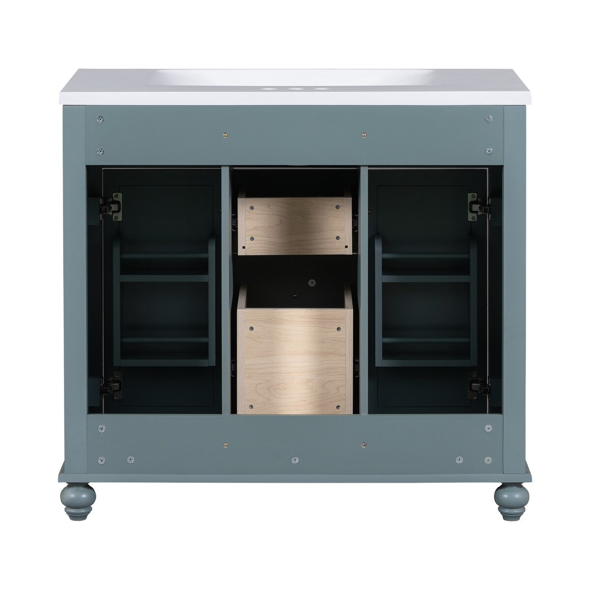 36 in. W Bathroom Vanity with White Resin Sink and Mirror Cabinet in Gray Blue