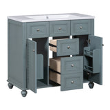 36 in. W Bathroom Vanity with White Resin Sink and Mirror Cabinet in Gray Blue
