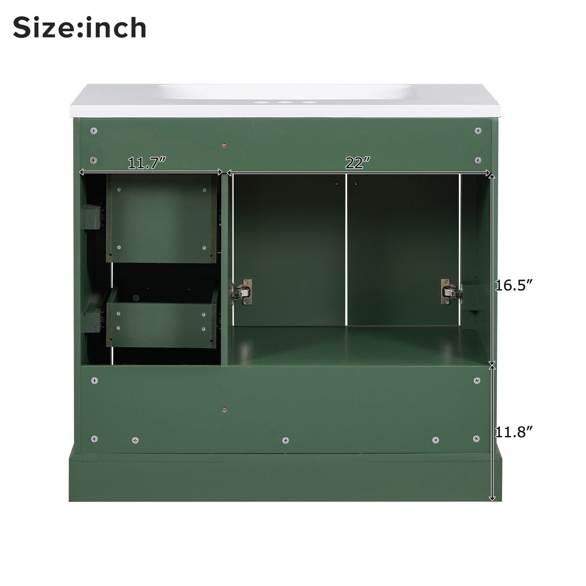 36 in. W Bathroom Vanity with White Resin Sink, Two Doors and Four Drawers