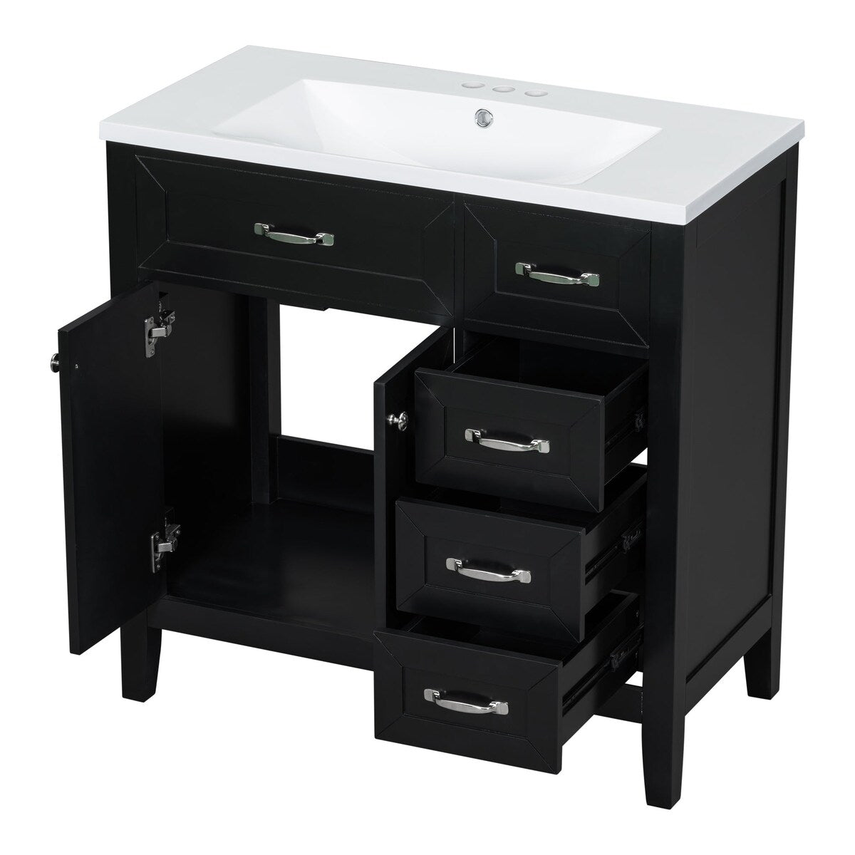 36 in.W MDF Freestanding Bathroom Vanity Set with Integrated Sink, Drawers and Doors - 36" x 18" x 36"
