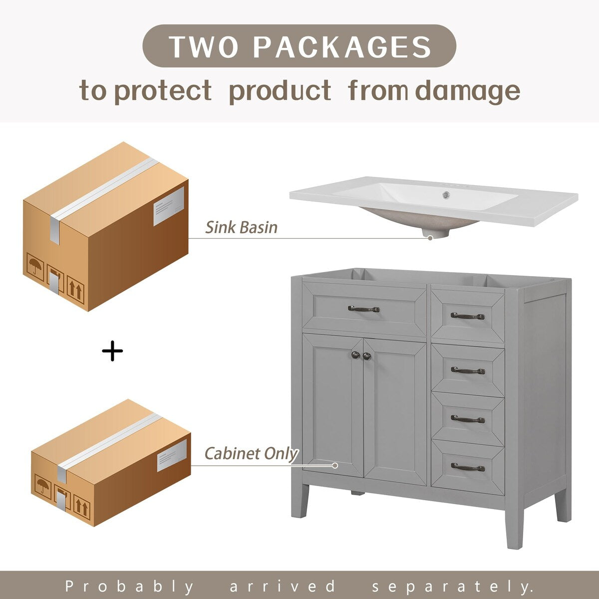 36 in.W MDF Freestanding Bathroom Vanity Set with Integrated Sink, Drawers and Doors - 36" x 18" x 36"