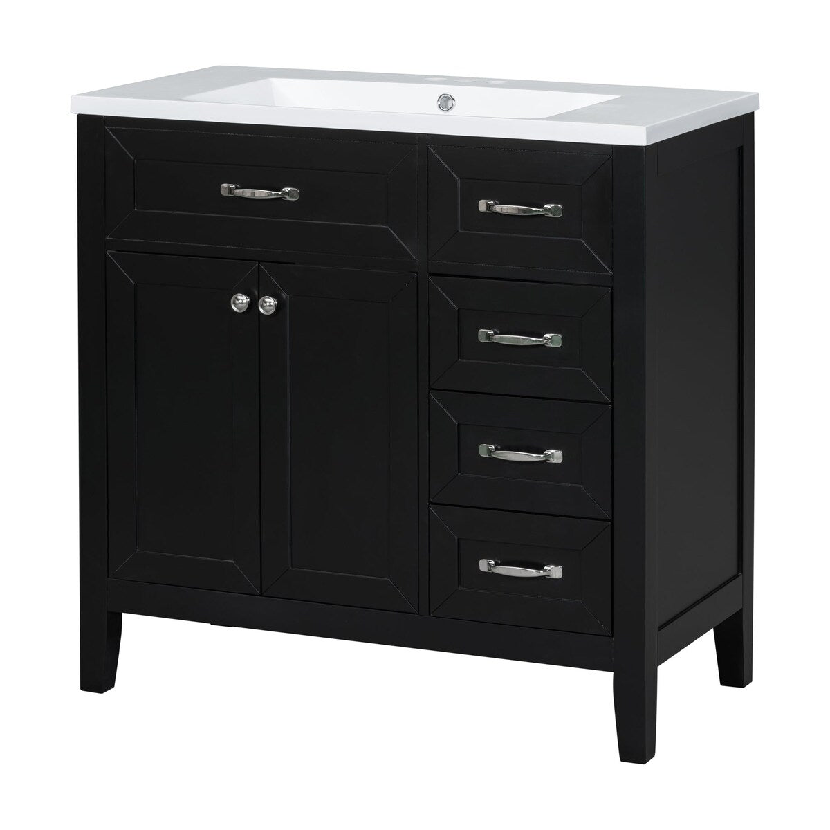 36 in.W MDF Freestanding Bathroom Vanity Set with Integrated Sink, Drawers and Doors - 36" x 18" x 36"