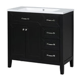 36 in.W MDF Freestanding Bathroom Vanity Set with Integrated Sink, Drawers and Doors - 36" x 18" x 36"