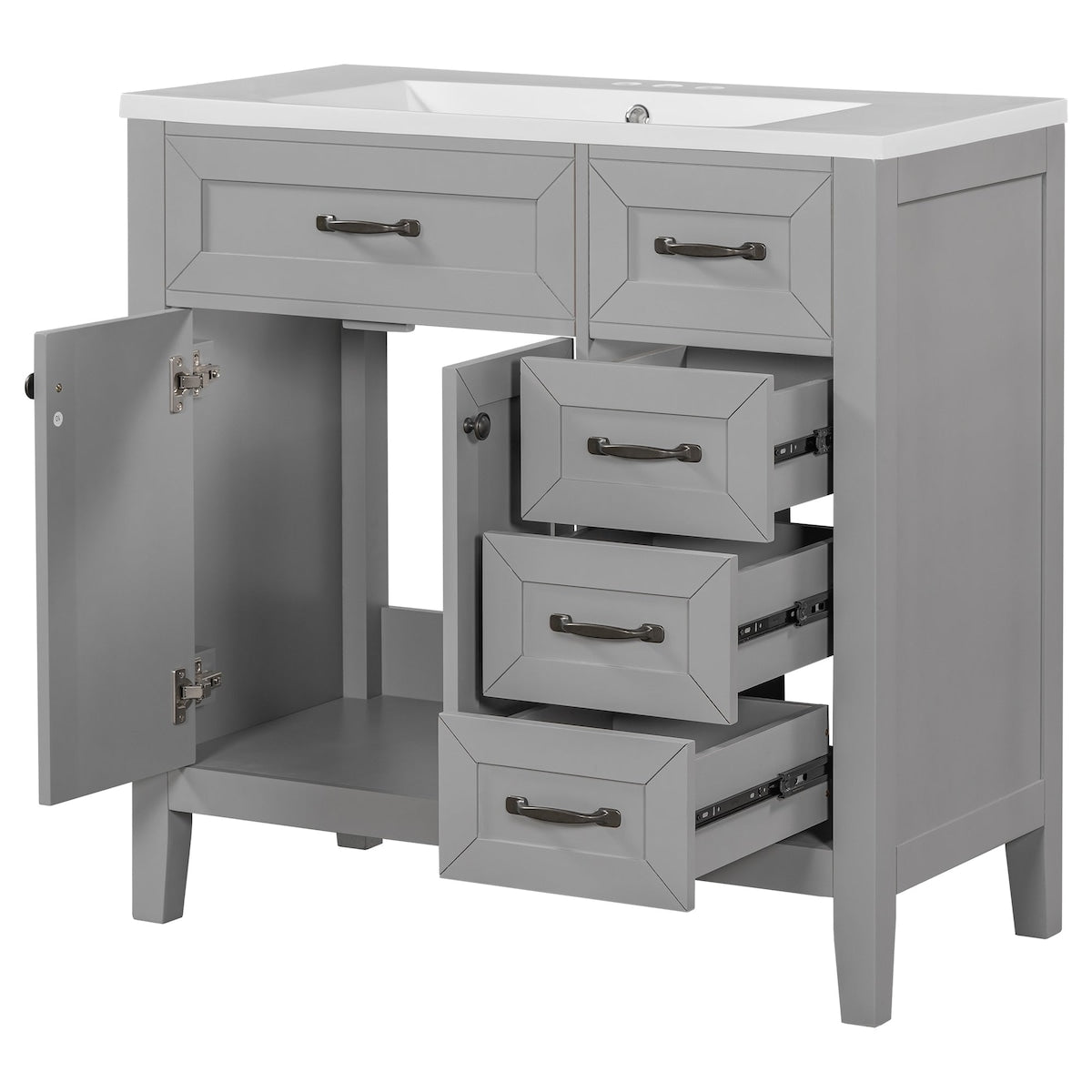36 in.W MDF Freestanding Bathroom Vanity Set with Integrated Sink, Drawers and Doors - 36" x 18" x 36"