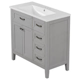 36 in.W MDF Freestanding Bathroom Vanity Set with Integrated Sink, Drawers and Doors - 36" x 18" x 36"