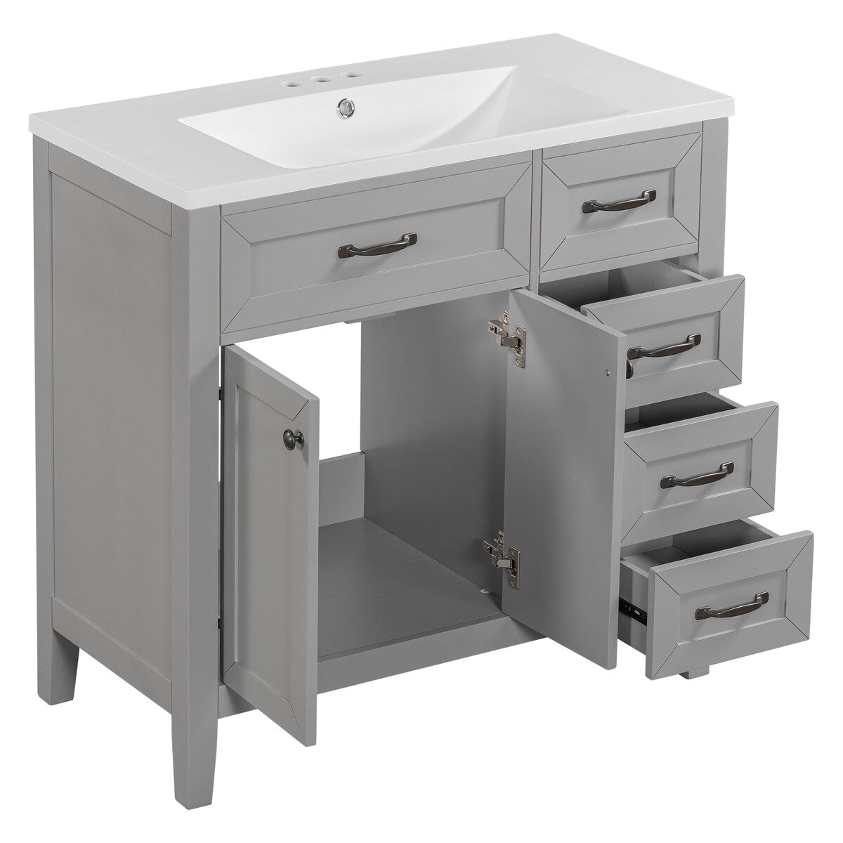36 in.W MDF Freestanding Bathroom Vanity Set with Integrated Sink, Drawers and Doors - 36" x 18" x 36"