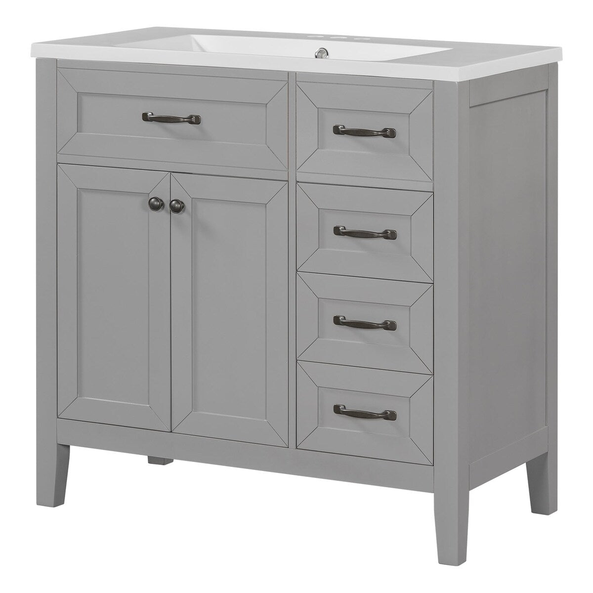 36 in.W MDF Freestanding Bathroom Vanity Set with Integrated Sink, Drawers and Doors - 36" x 18" x 36"