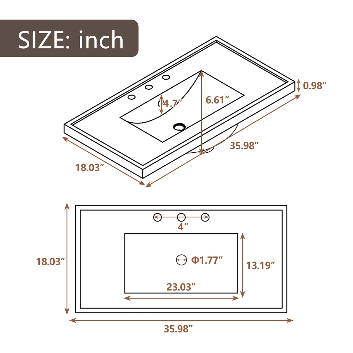 36 in.W MDF Freestanding Bathroom Vanity Set with Integrated Sink, Drawers and Doors - 36" x 18" x 36"