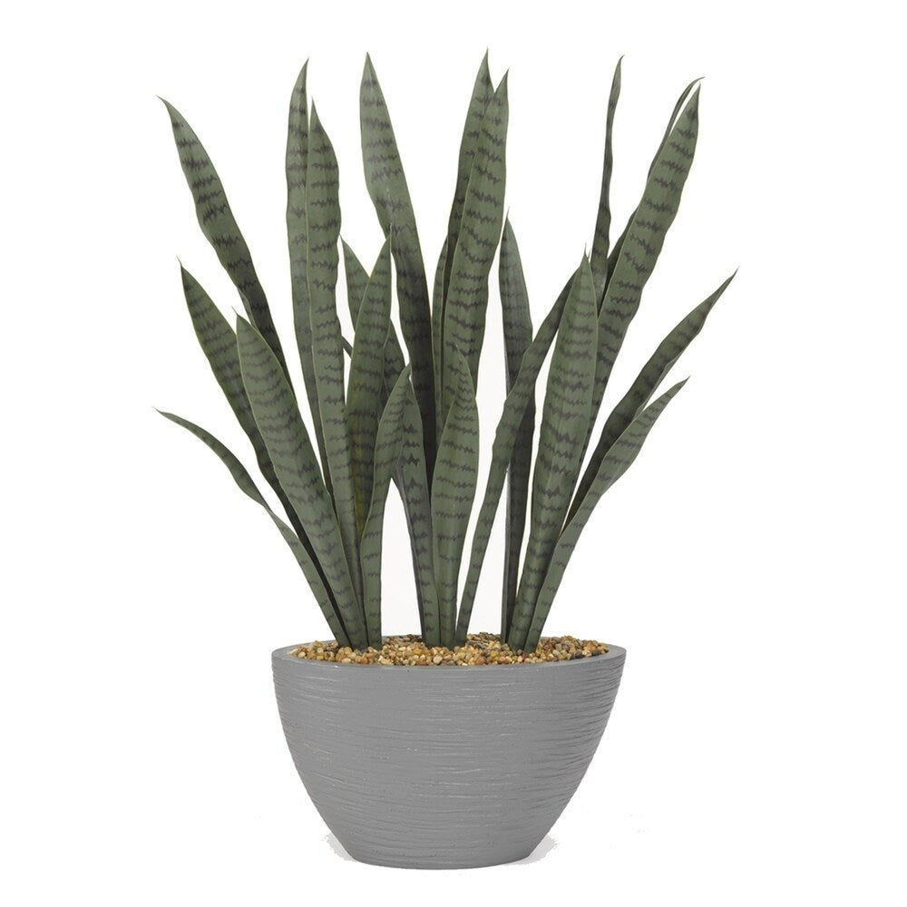 D&W Silks 36-inch Senseveria Plant in Oval Grey Resin Planter - Green