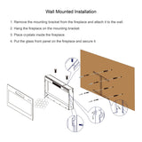 36 inch recessed ultra thin tempered glass front wall mounted electric fireplace with remote and multi color flame