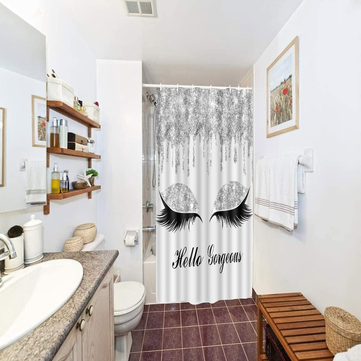 36 x 72 Inches Small Narrow Washable Polyester Shower Curtain Set