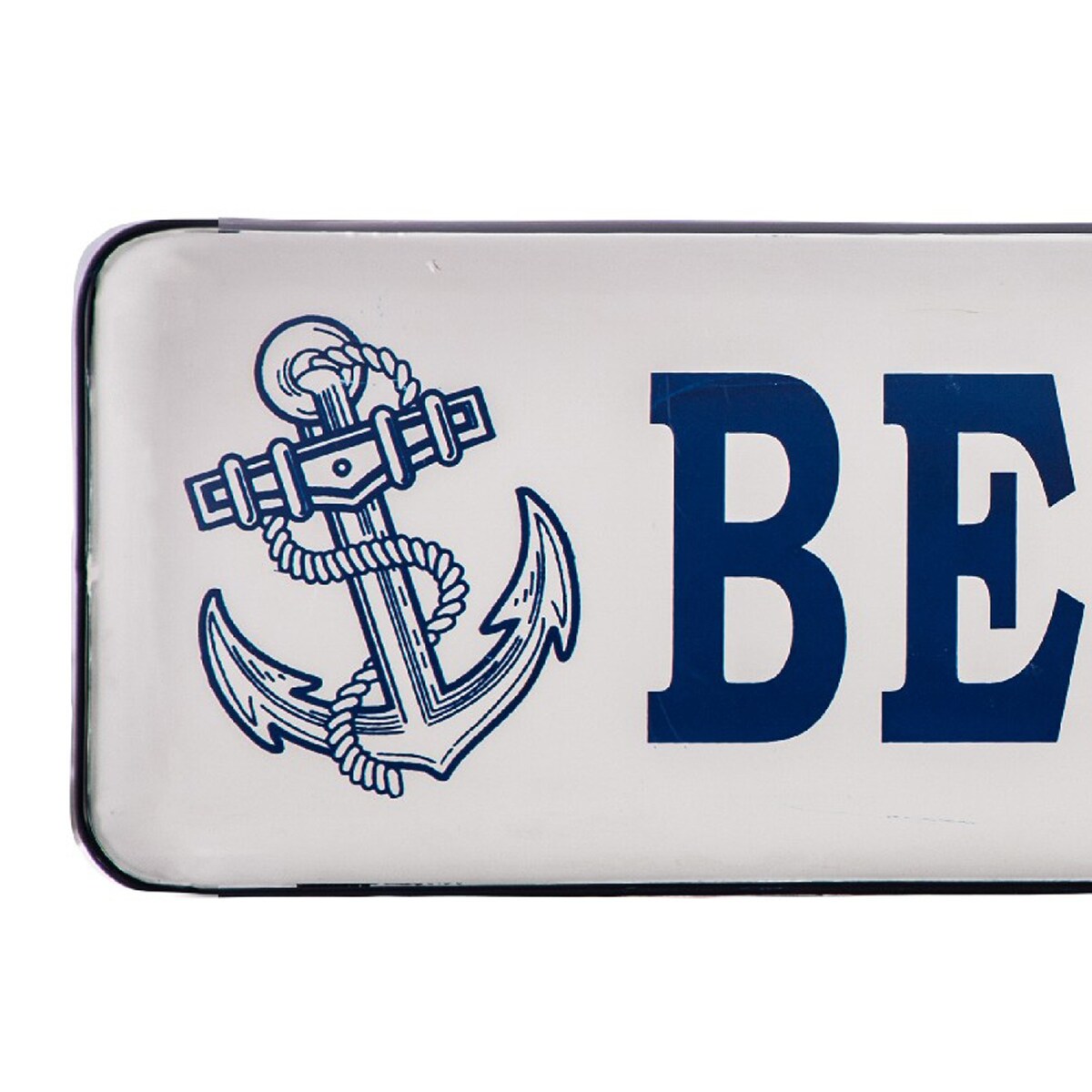 36.5 Inch Metal Rectangular Coastal Wall Art Plaque, Beach House Blue