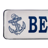 36.5 Inch Metal Rectangular Coastal Wall Art Plaque, Beach House Blue