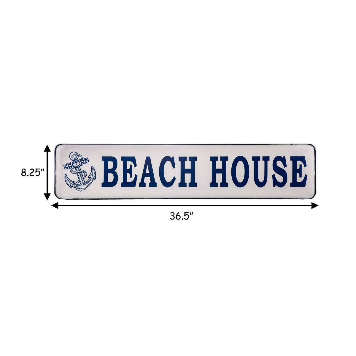 36.5 Inch Metal Rectangular Coastal Wall Art Plaque, Beach House Blue