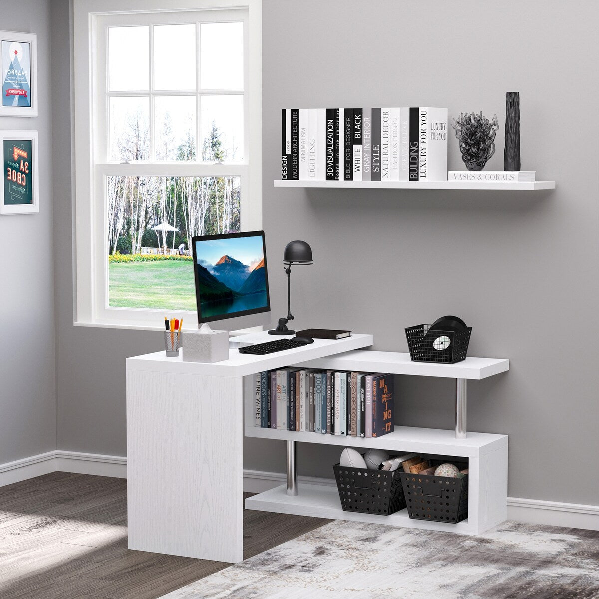 360 Degree 3-Tier L Shaped Rotating Corner Computer Desk