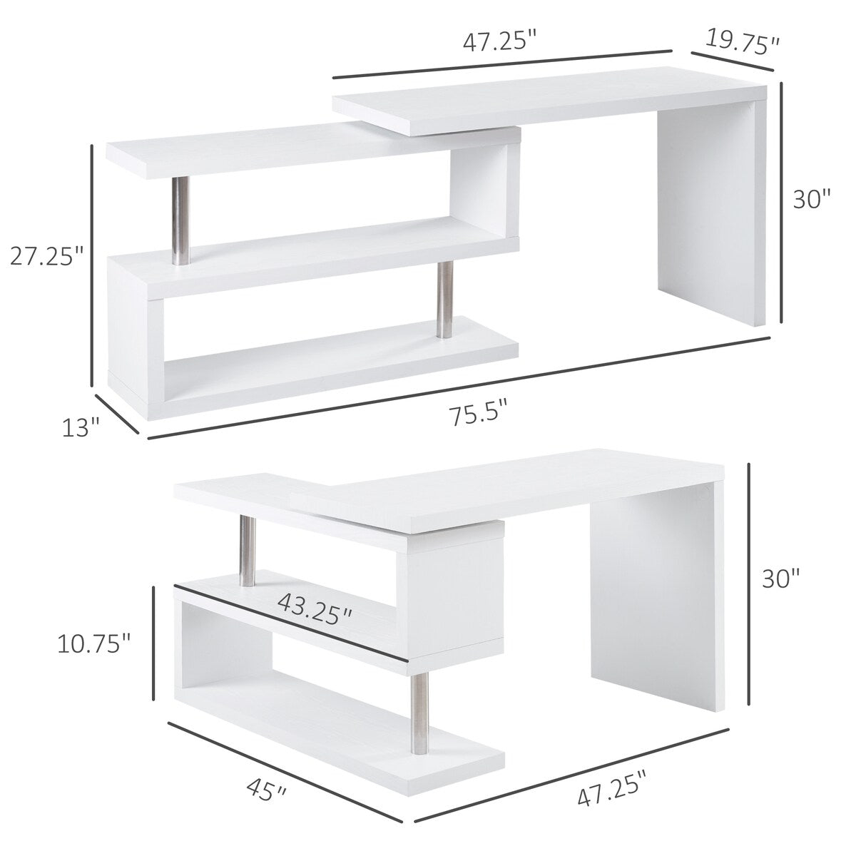 360 Degree 3-Tier L Shaped Rotating Corner Computer Desk