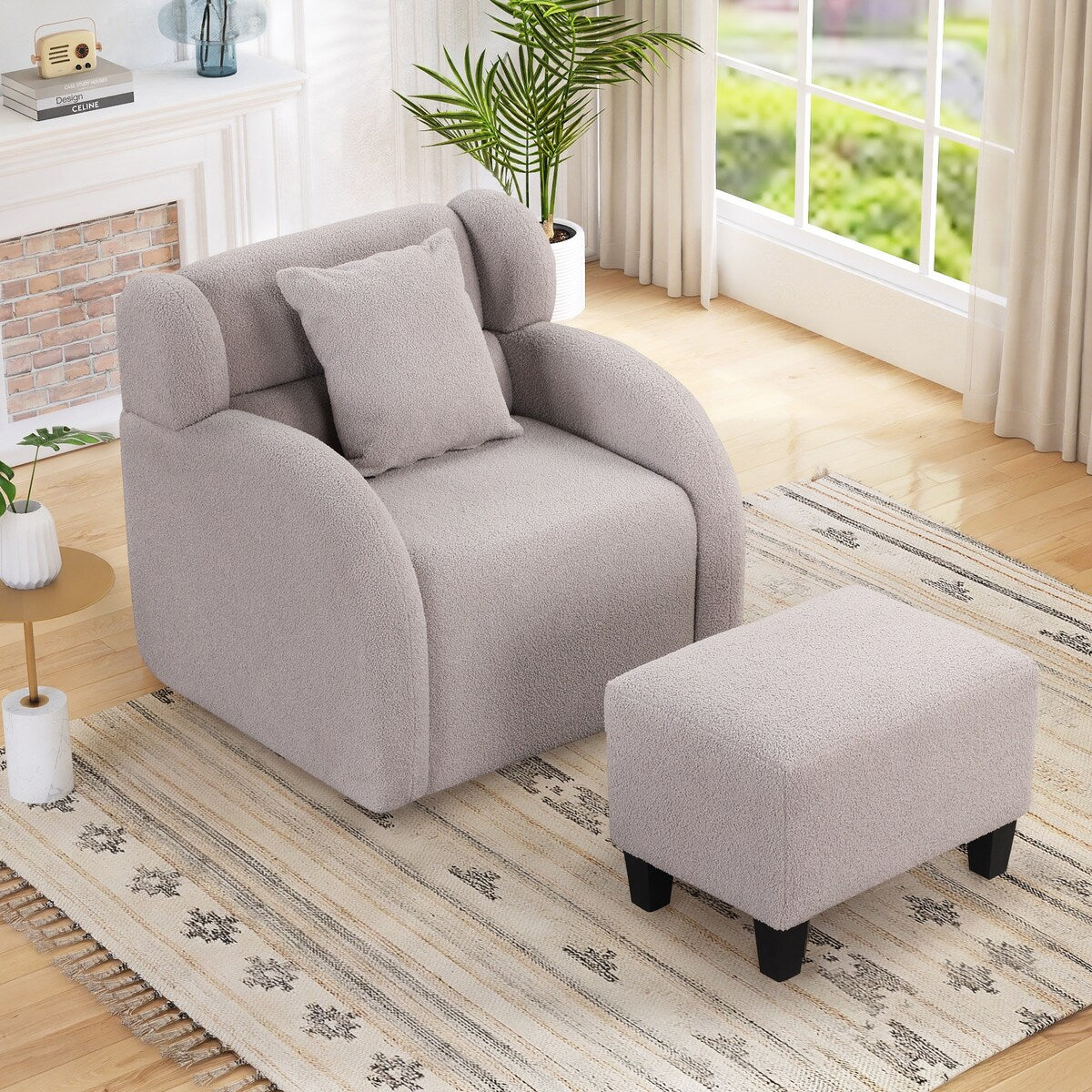 360 Degree Swivel Accent Chair With Ottoman,Armchair With Footstool