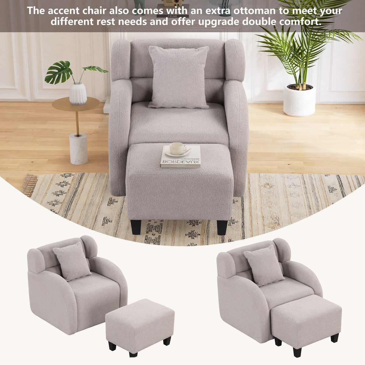 360 Degree Swivel Accent Chair With Ottoman,Armchair With Footstool