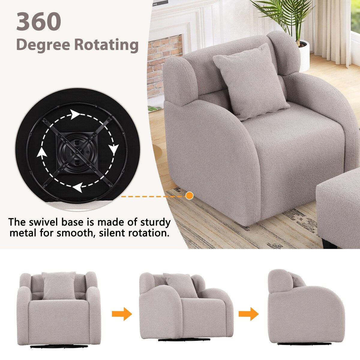 360 Degree Swivel Accent Chair With Ottoman,Armchair With Footstool