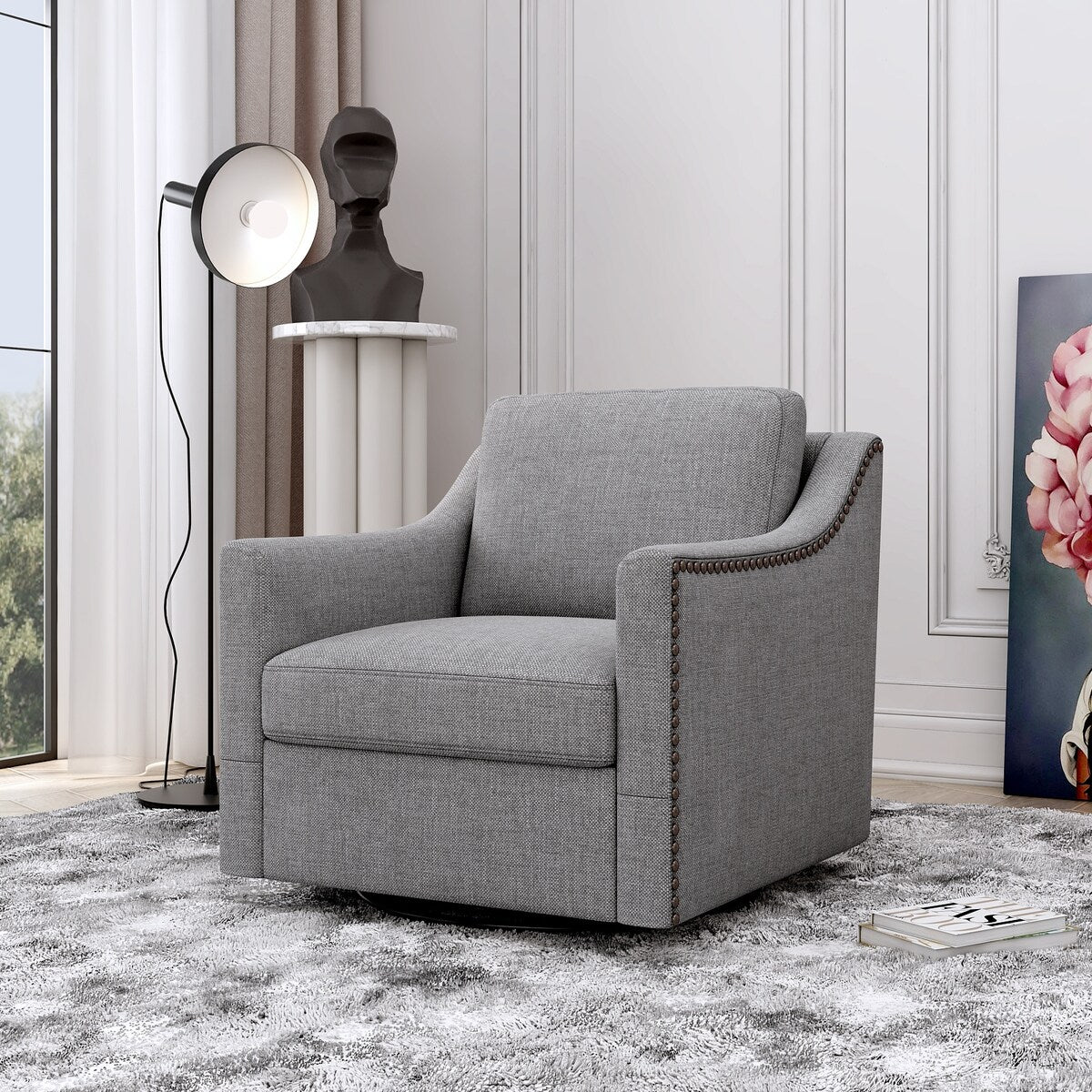360 Degree Swivel Armchair Cotton Linen Skin-friendly Fabric Ergonomic Design