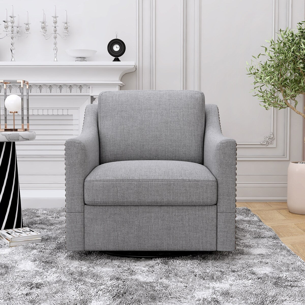 360 Degree Swivel Armchair Cotton Linen Skin-friendly Fabric Ergonomic Design