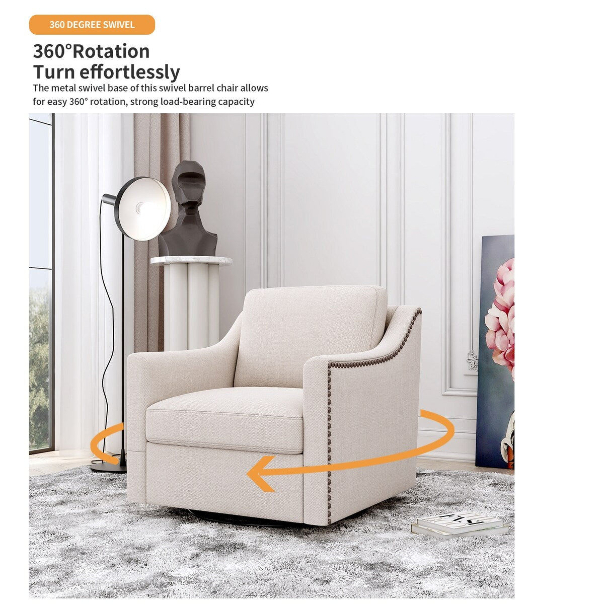 360 Degree Swivel Armchair Cotton Linen Skin-friendly Fabric Ergonomic Design