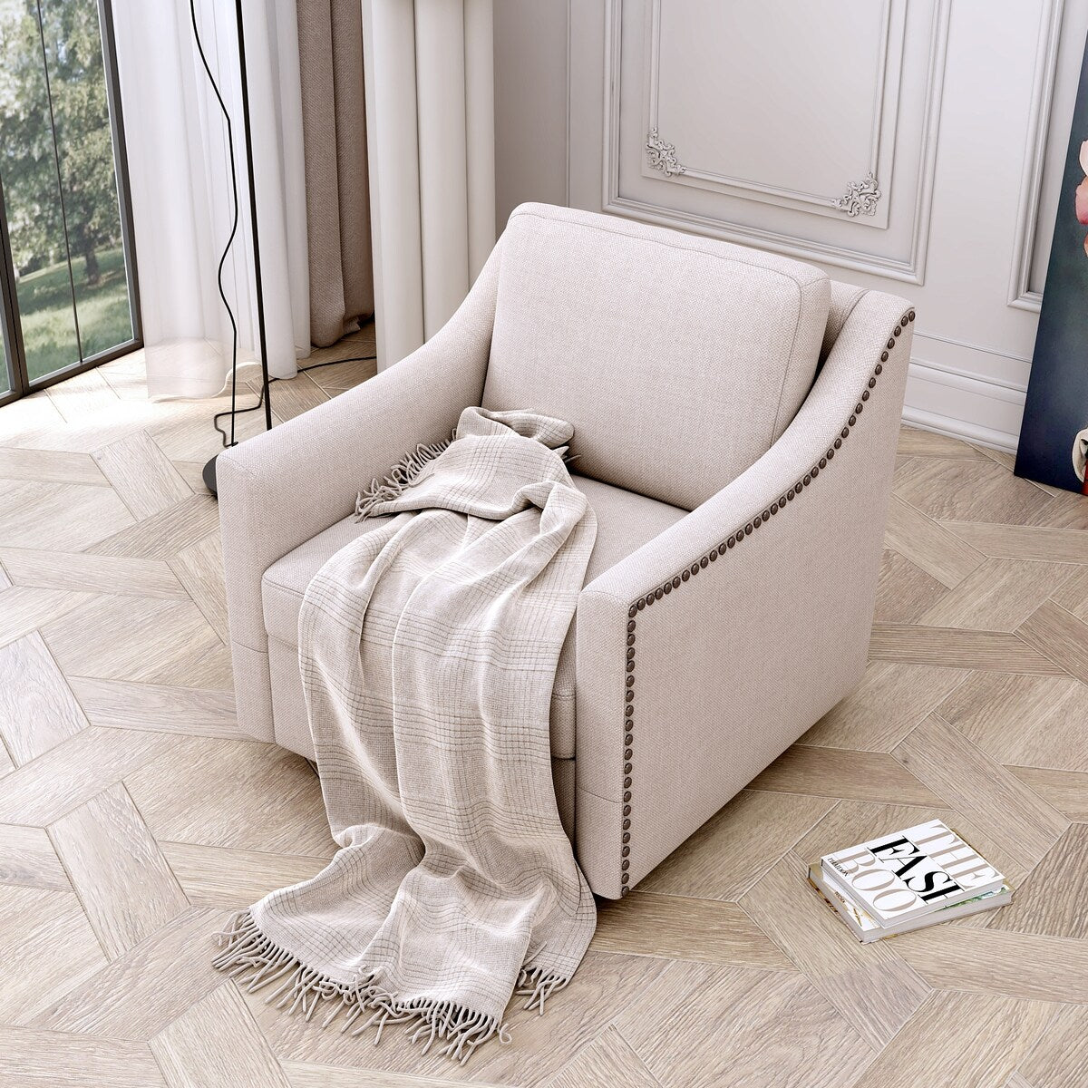 360 Degree Swivel Armchair Cotton Linen Skin-friendly Fabric Ergonomic Design