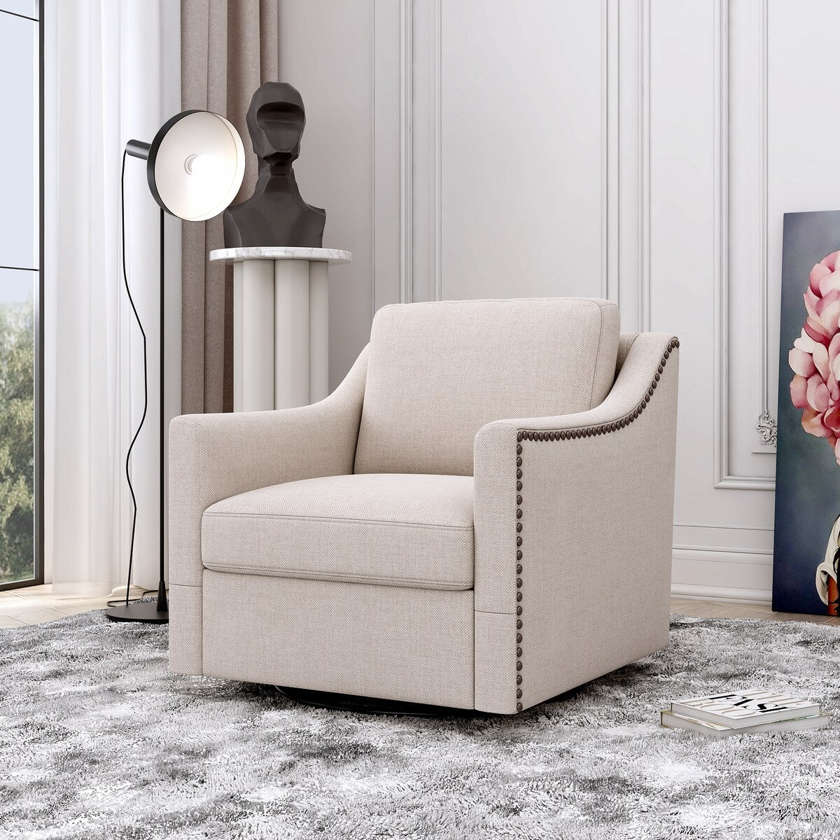 360 Degree Swivel Armchair Cotton Linen Skin-friendly Fabric Ergonomic Design