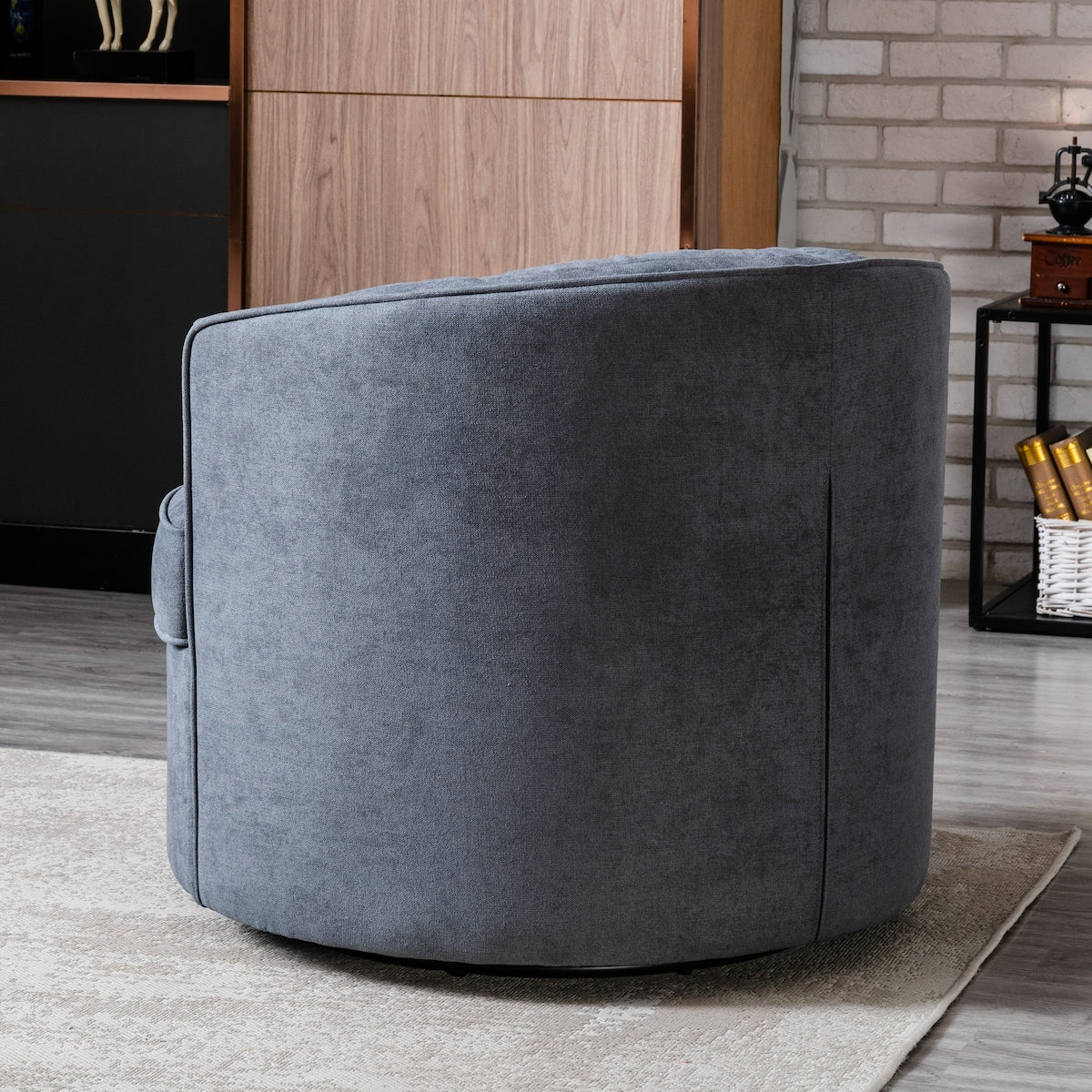 360-Degree Swivel Barrel Chair Comfy Tufted Back Accent Round Barrel Chair Leisure Chair for Living Room, Bedroom, Hotel