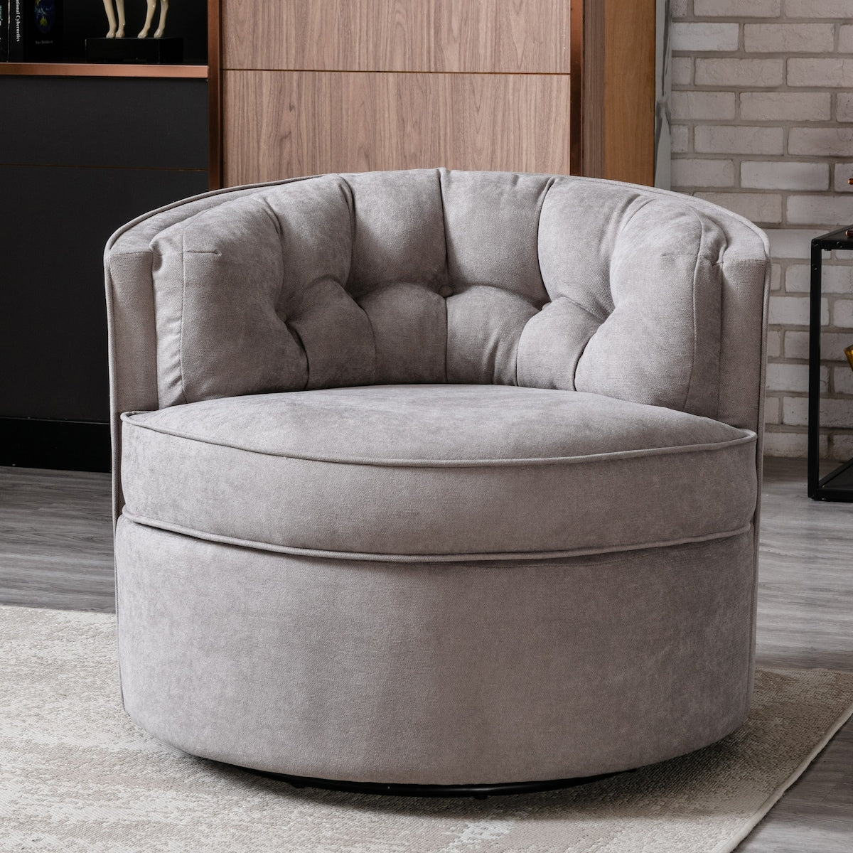 360-Degree Swivel Barrel Chair Comfy Tufted Back Accent Round Barrel Chair Leisure Chair for Living Room, Bedroom, Hotel