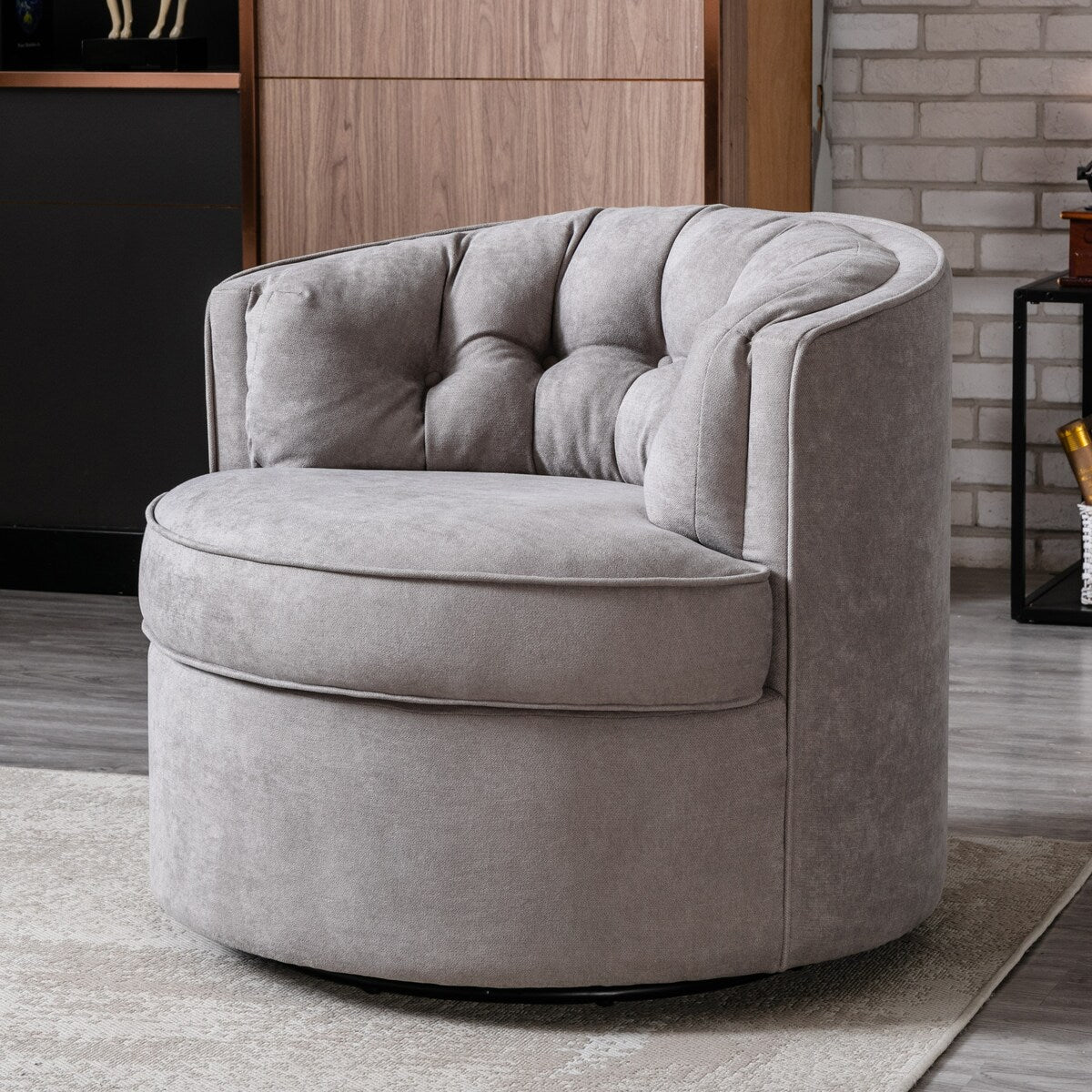 360-Degree Swivel Barrel Chair Comfy Tufted Back Accent Round Barrel Chair Leisure Chair for Living Room, Bedroom, Hotel