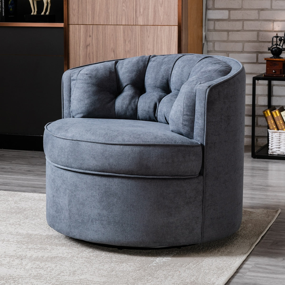360-Degree Swivel Barrel Chair Comfy Tufted Back Accent Round Barrel Chair Leisure Chair for Living Room, Bedroom, Hotel