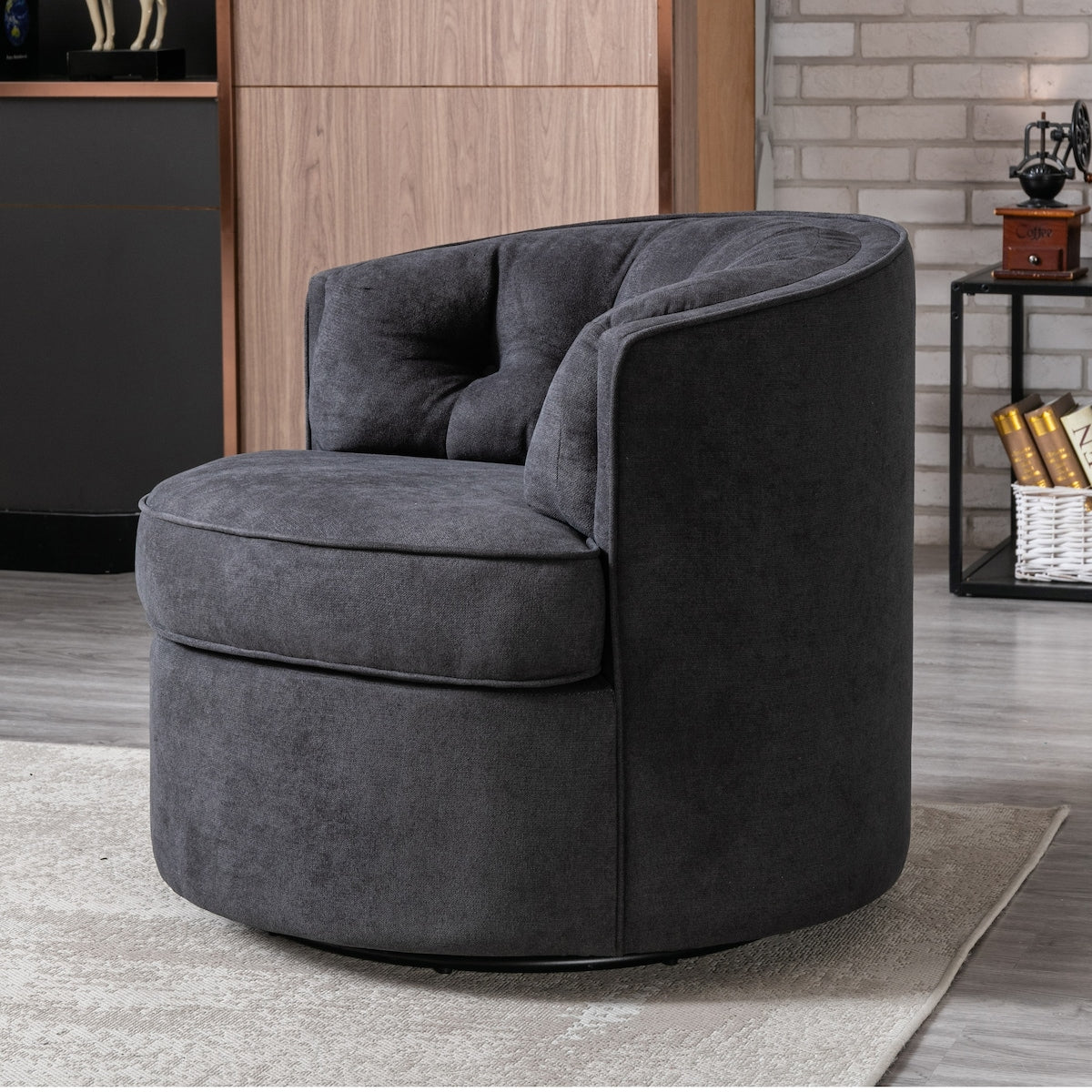 360-Degree Swivel Barrel Chair Comfy Tufted Back Accent Round Barrel Chair Leisure Chair for Living Room, Bedroom, Hotel