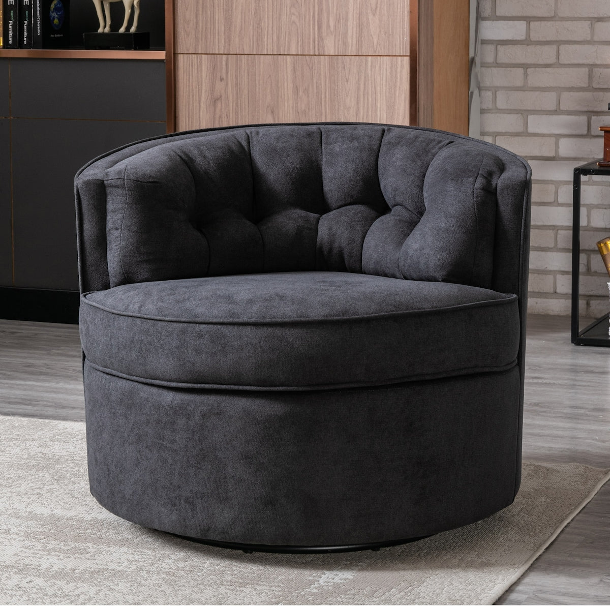 360-Degree Swivel Barrel Chair Comfy Tufted Back Accent Round Barrel Chair Leisure Chair for Living Room, Bedroom, Hotel