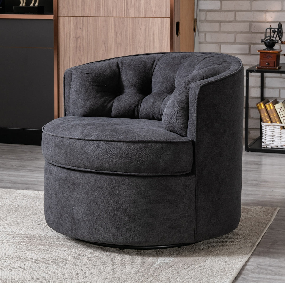 360-Degree Swivel Barrel Chair Comfy Tufted Back Accent Round Barrel Chair Leisure Chair for Living Room, Bedroom, Hotel