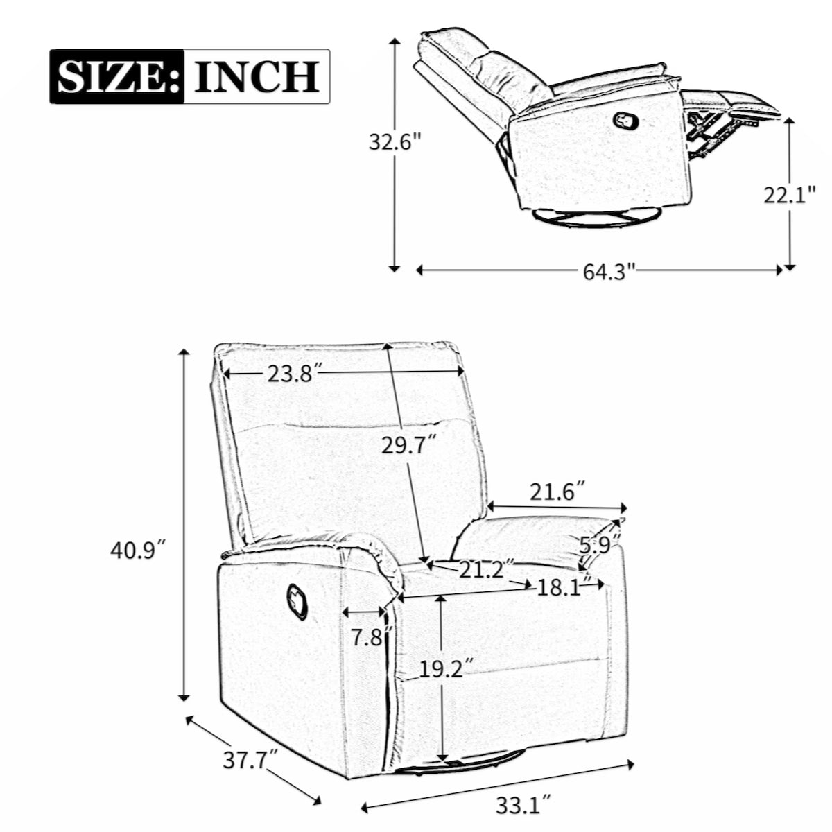 360 Degree Swivel Recliner Manual Recliner Chair Theater Recliner Sofa for Living Room