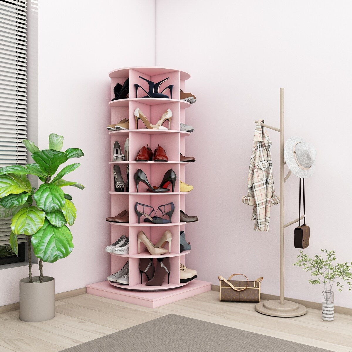 360 Pink Rotating Shoe Cabinet With 7 Layers
