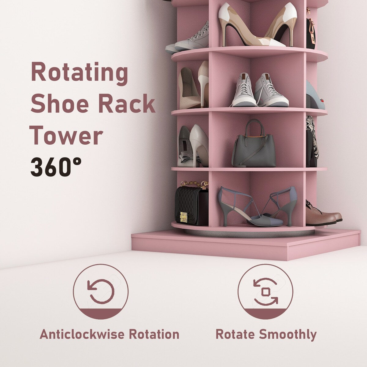 360 Pink Rotating Shoe Cabinet With 7 Layers